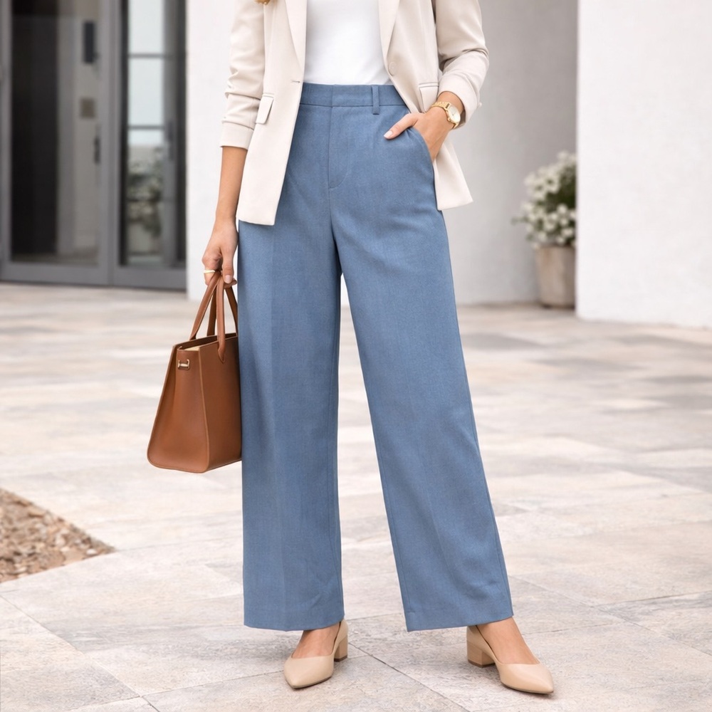 41 Hawthorn Moonlight Blue Heather Wide Leg Stretch Work Pants Size 6